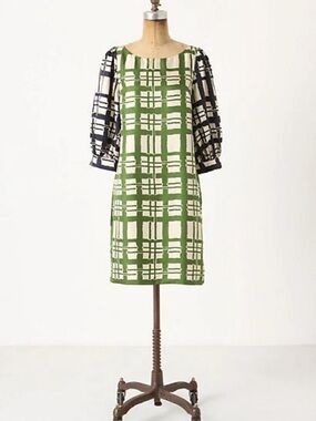 green emerald velvet dress Anthropologie Green & Beige Plaid 